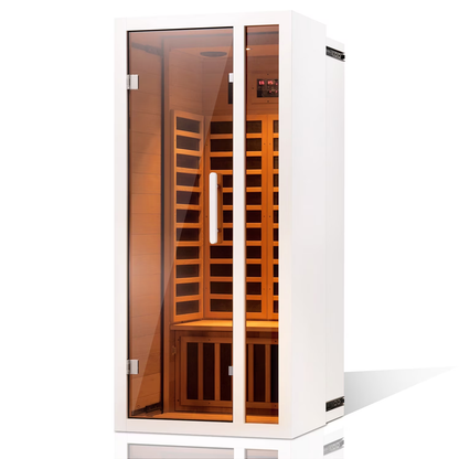 1 Person Extendable FAR Infrared Sauna for Home, Hemlock Wood Low EMF 6 Carbon Heaters Indoor Saunas with LED Lights, Bluetooth Speaker, Digital Control Panel, and Seating Bench