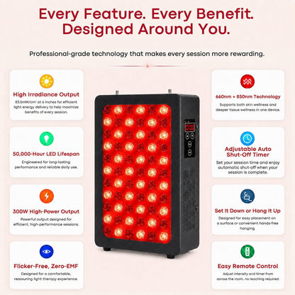 Red Light Therapy Panel for Body and Face, Infrared Lamp, Hanging FX300